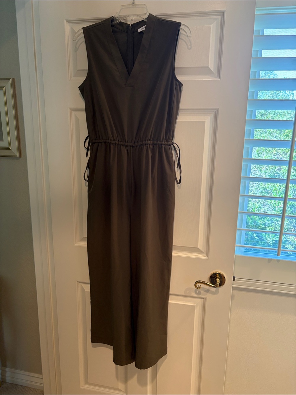 Calvin Klein Olive Green Sleeveless V-Neck Jumpsuit